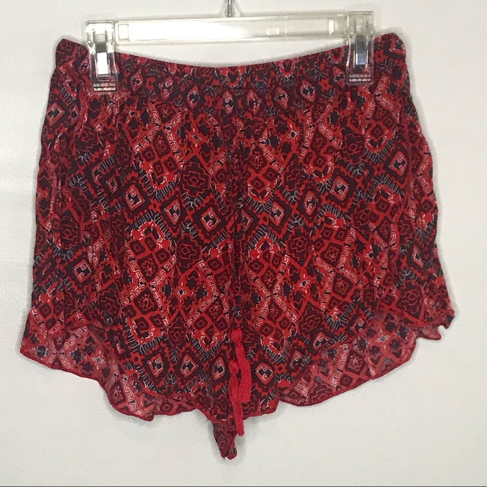 Boho Pattern Red Drapey Soft Shorts - image 3